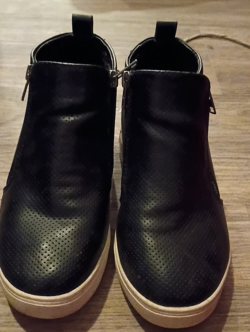 Black Perforated Slip-On Sneakers with White Sole